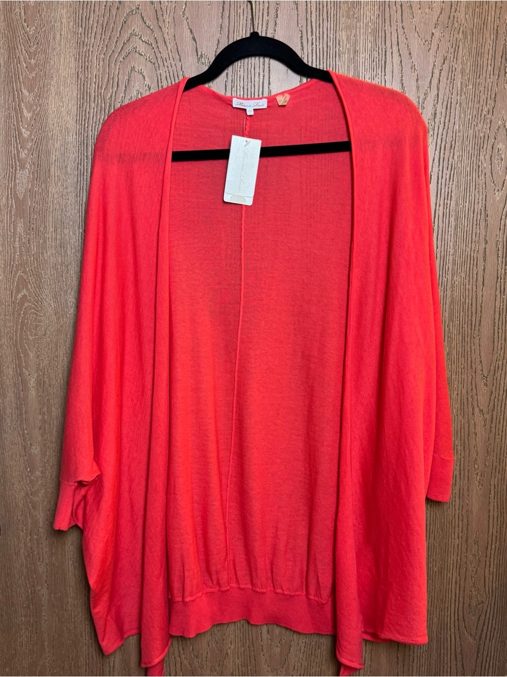 Minnie Rose Open-Front Coral Lightweight Cardigan
